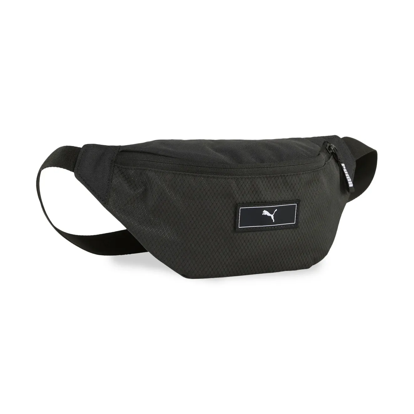 Pochete preta Puma modelo 91318-01 Deck Waist vista lateral com bolso frontal e alça ajustável